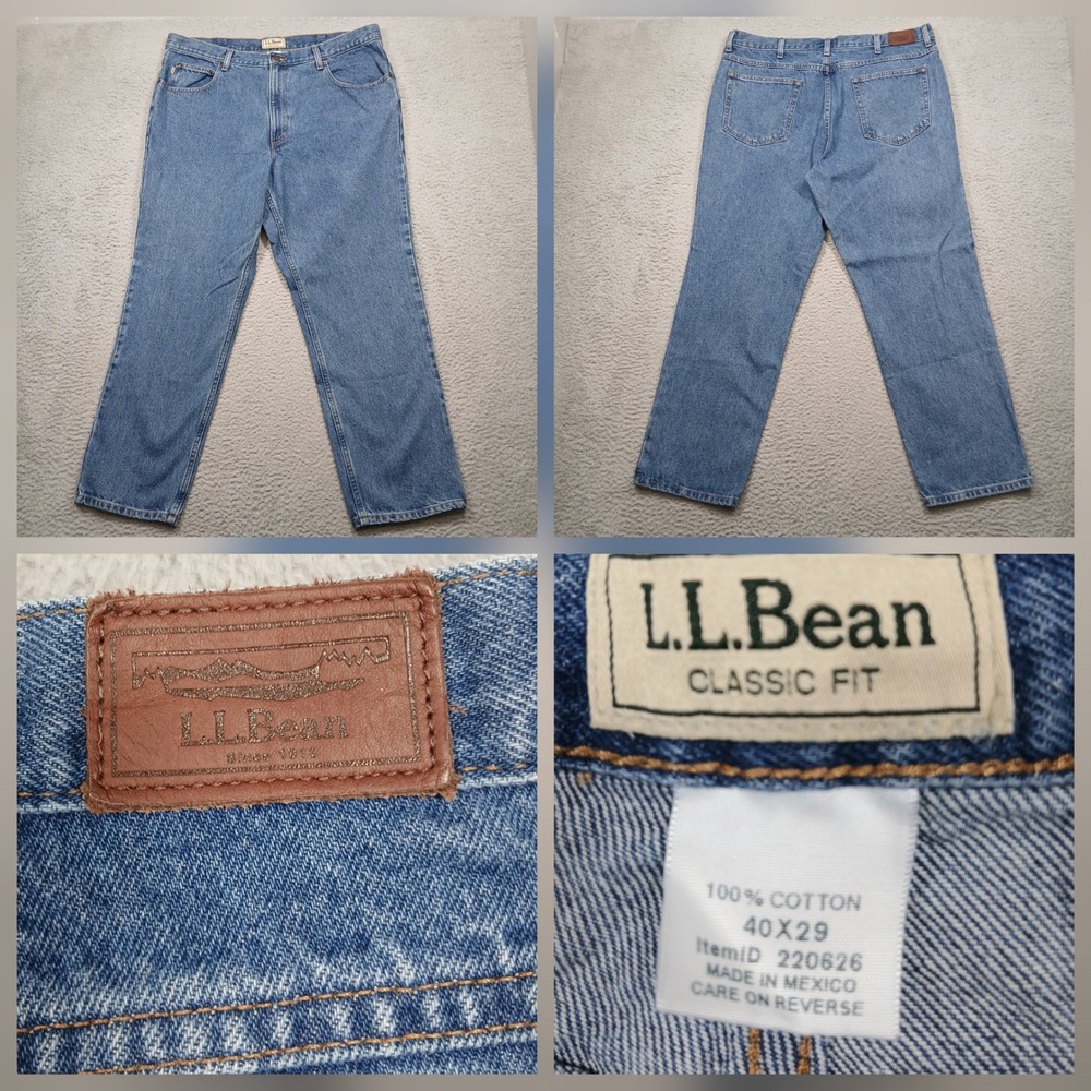 L.L.Bean Classic Fit Jeans Men's 40x29 Blue 100% Cotton Denim Made in Mexico